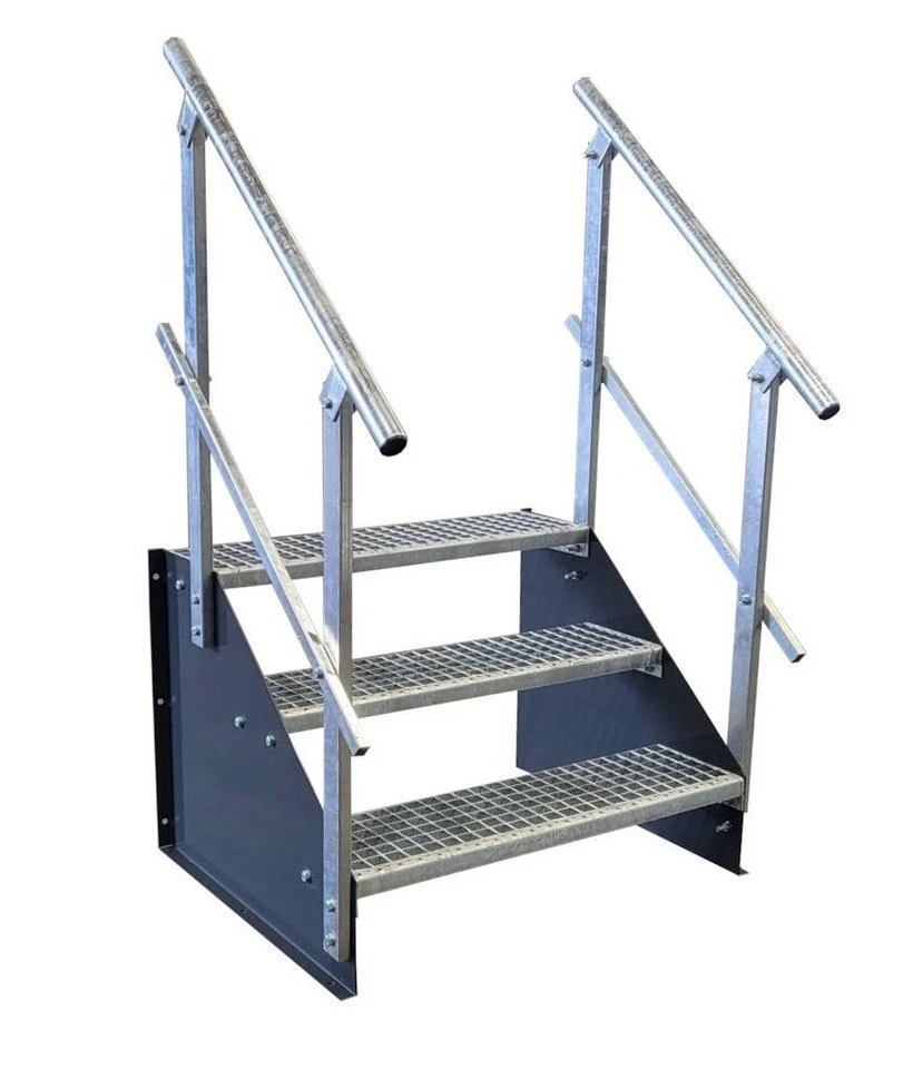 SRM Design Außentreppe 3 Stufen Standtreppe 110 cm 63 cm anthrazit beidseitiges Geländer