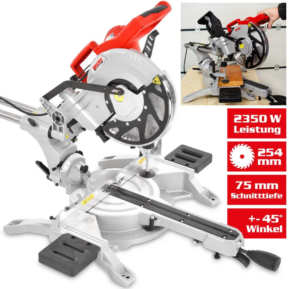 Hecht Zug-Kapp-Gehrungssäge 254 mm 2350 W mit Laser Hartmetall-Sägeblatt Zugfunktion