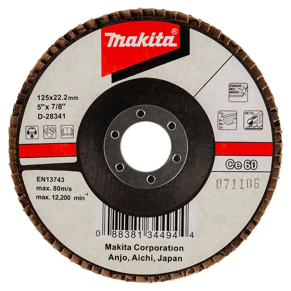 Makita Fächerschleifscheibe 125 mm Körnung 60 Keramik-Aluminiumoxid Edelstahl Stahl NE-Metalle