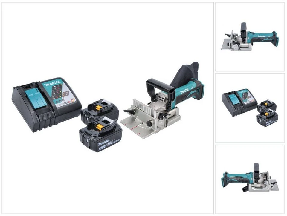 Makita DPJ 180 Nutfräse Akku 18 V 100 mm 2x 5,0 Ah Akku Ladegerät