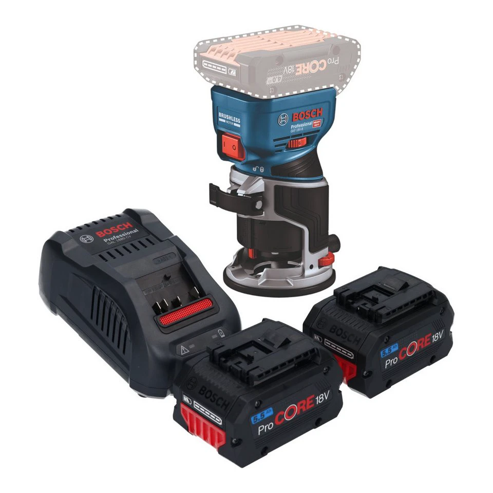 Bosch GKF 18V-8 Professional Akku-Kantenfräse 18 V 2x ProCORE 5,5 Ah Ladegerät