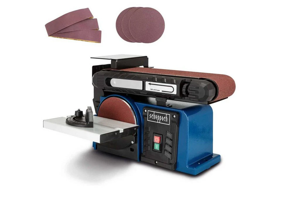 Scheppach Tellerschleifmaschine BTS900 370 Watt schwenkbarer Auflagetisch 90° verstellbares Schleifband