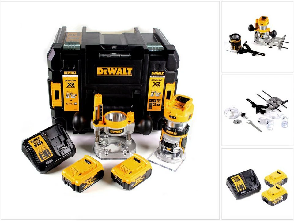 DeWalt Akku-Kombifräse DCW 604 NT 18V 55 mm 2x 5,0 Ah Akku Ladegerät TSTAK