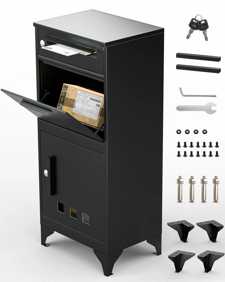 Jumpeak Paketbox XXL Paketbriefkasten Anthrazitgrau Edelstahl mit Namensgravur