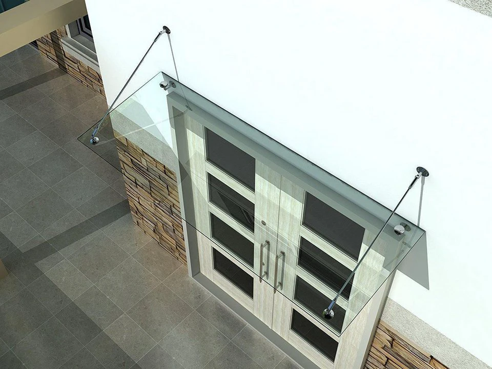 BuyLando.Shop Vordach Glaswerk Westfalen 140x90 cm Klarglas mit Halter