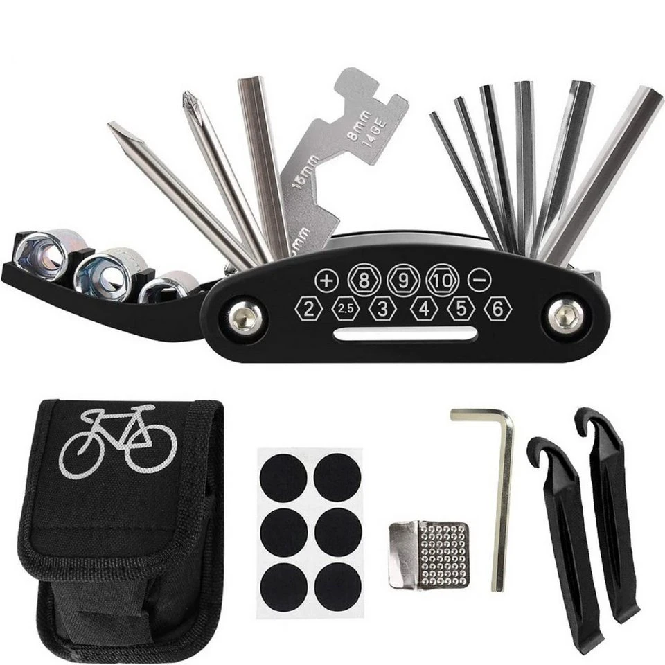 COOL-i Fahrrad-Reparaturset 16 in 1 Multitool mit Reifenheber und Fahrradflicken