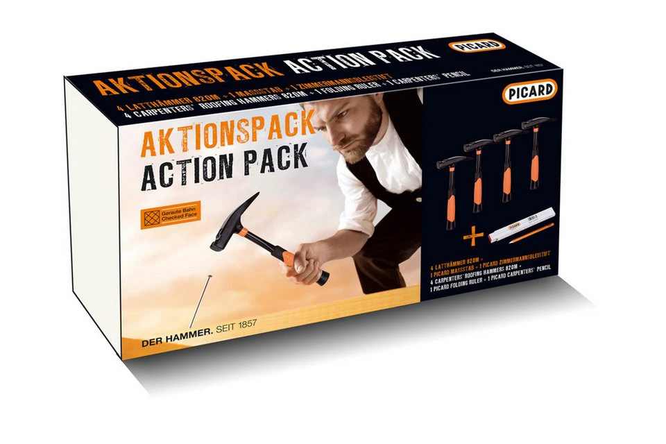 PICARD Aktionspack Latthammer 820M geraut 4x mit Zollstock