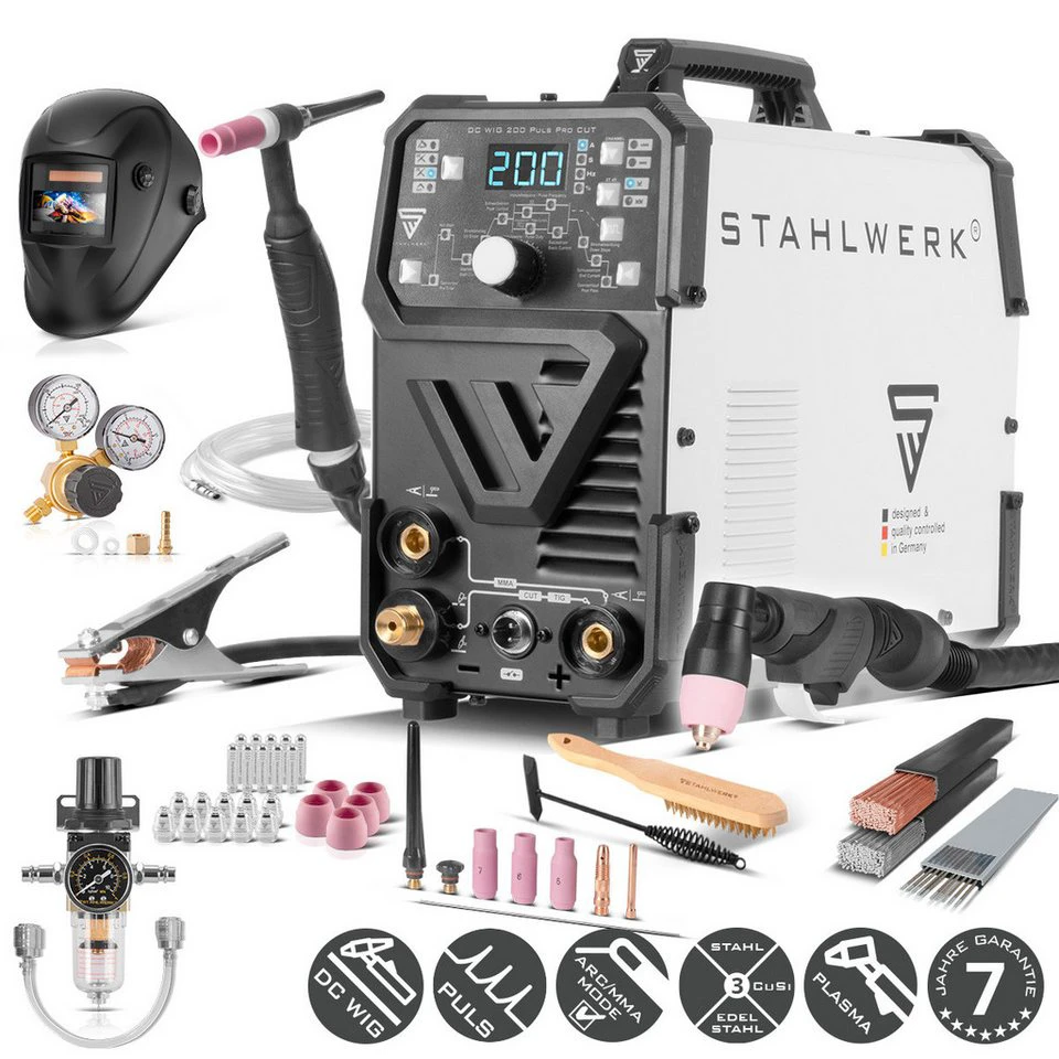 STAHLWERK DC WIG 200 Puls Pro CUT 4-in-1 Kombi-Schweißgerät 10-200 A