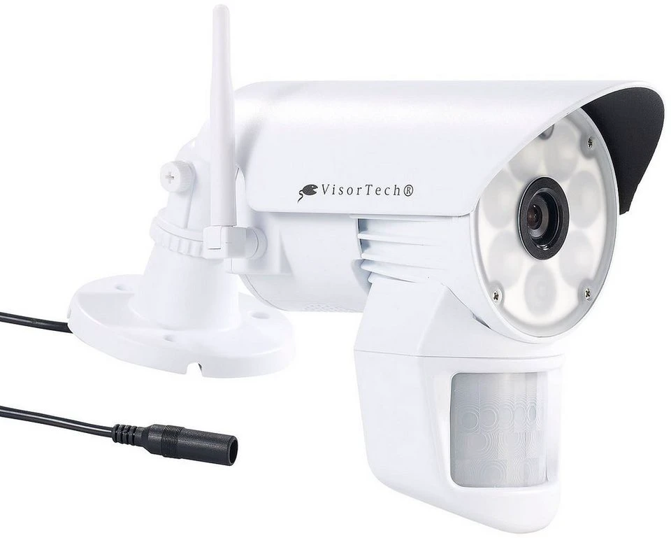 VisorTech Überwachungskamera DSC-720.led weiß mit LED-Licht und PIR-Sensor für Innen- und Außenbereich