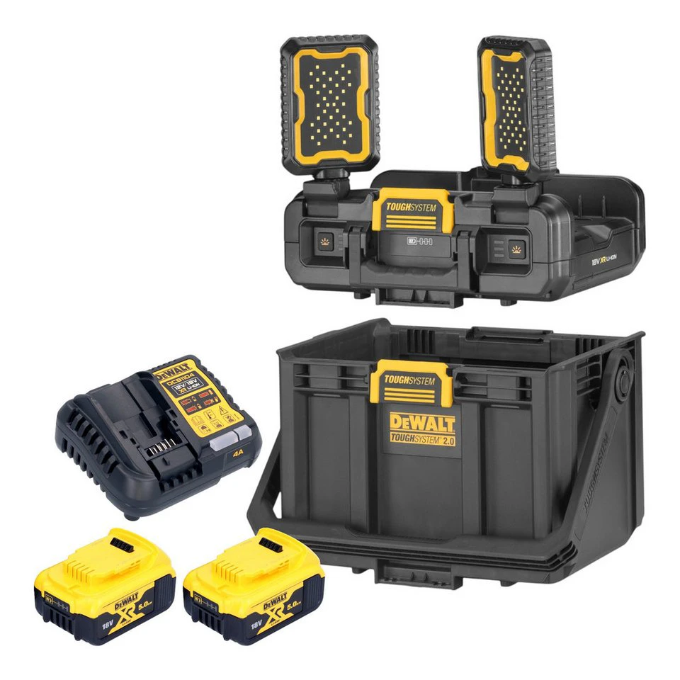 DeWalt Werkzeugbox DWST08061-1 ToughSystem 2.0 mit Leuchten 2x Akku 5,0 Ah Ladegerät
