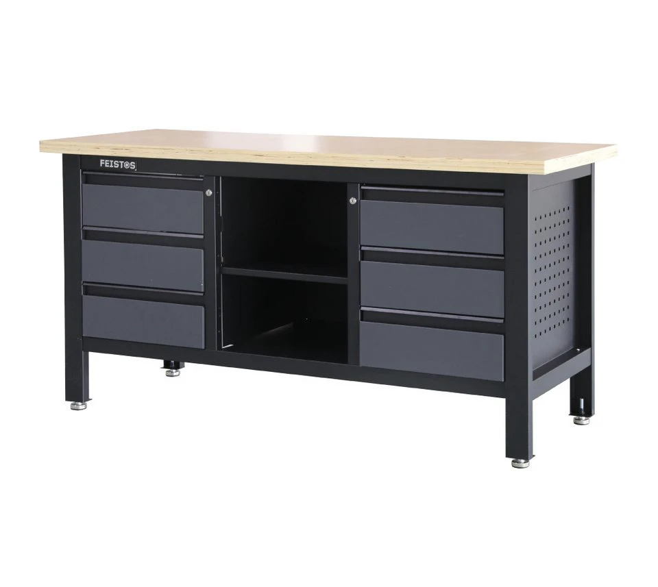 FEISTOS Werkbank Heros 3 mit Lochwand Anthrazit Schwarz 169x60x87 cm