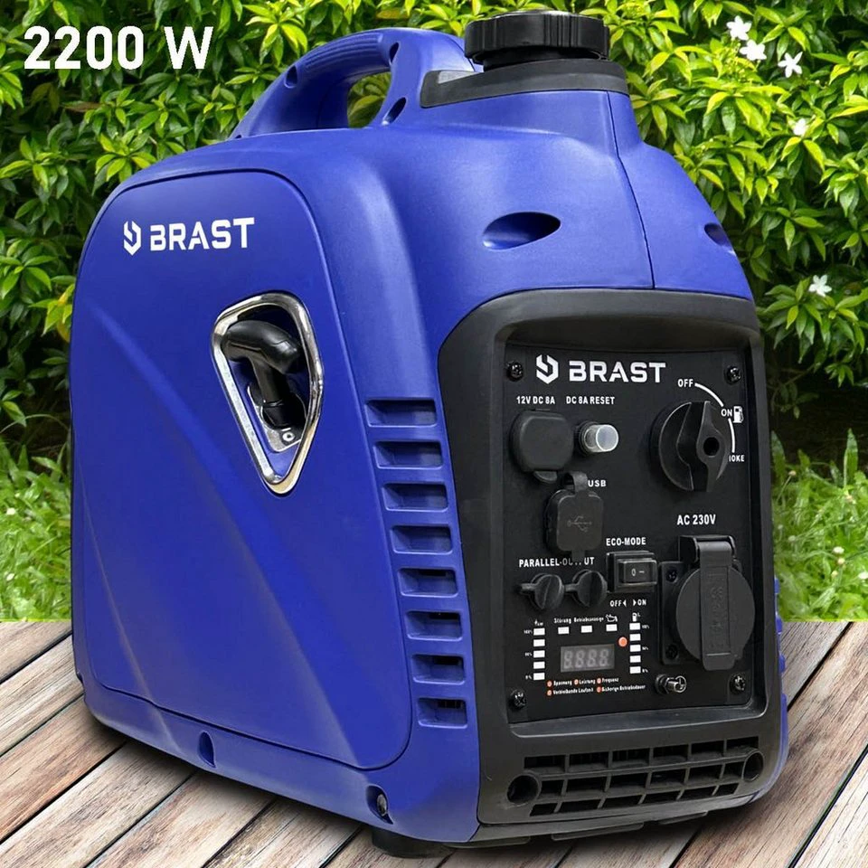 BRAST Stromerzeuger Benzin Inverter 2200 Watt 4-Takt-Motor LED-Display ECO-Mode
