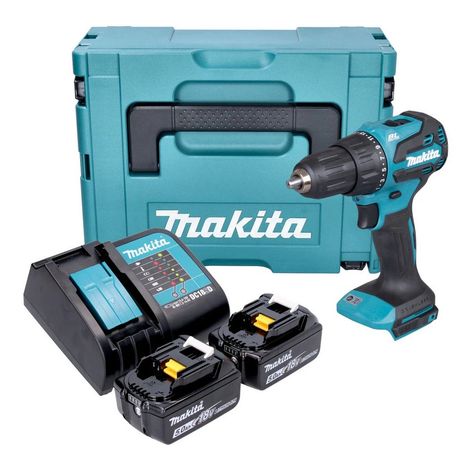 Makita Akku Schlagbohrschrauber DHP 490 ZJ 18 V 65 Nm bürstenlos 2x 5,0 Ah Makpac