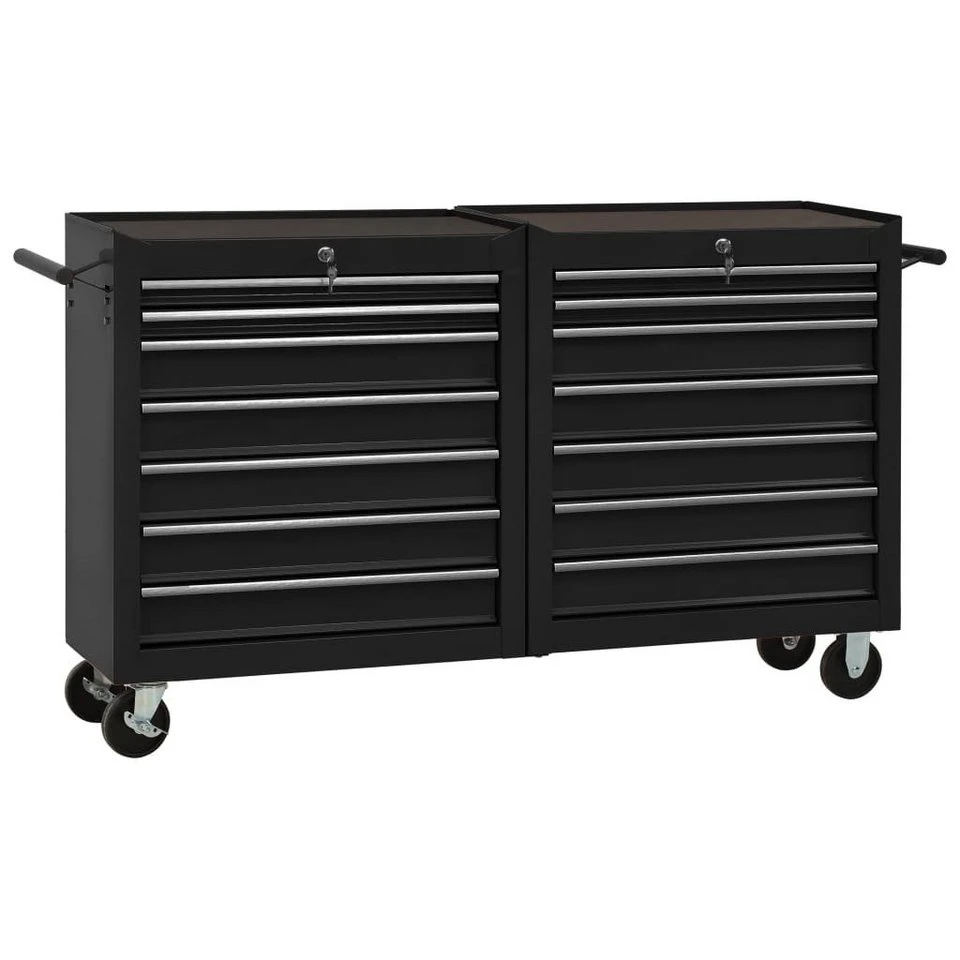 möbelando Werkzeugwagen 3003599 Stahl Schwarz 14 Schubladen 140 x 77 x 33 cm