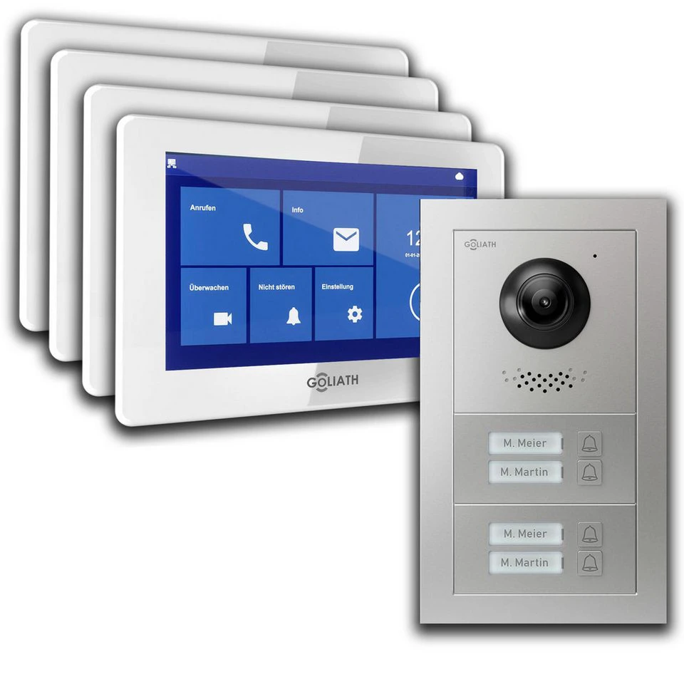 Goliath Video-Türsprechanlage Basic-Line 2-Draht für 4-Familienhaus 7 Zoll Full Touchscreen