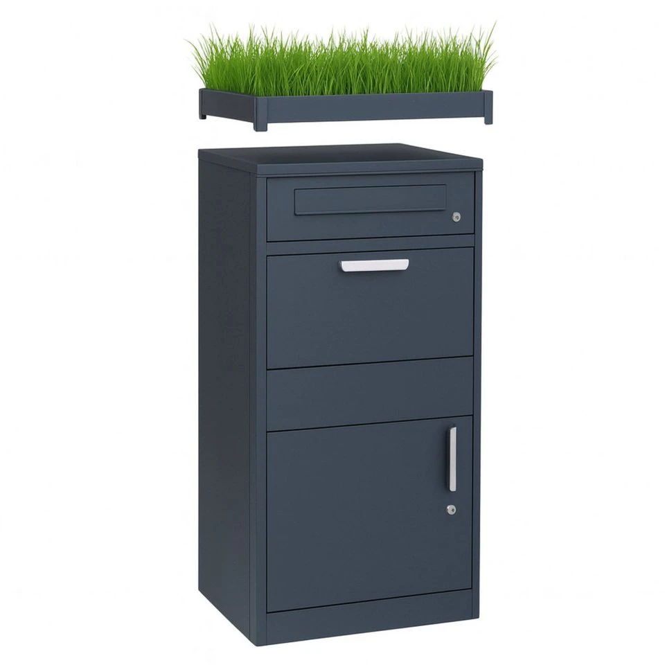 osoltus Standbriefkasten Paketbox XL mit Pflanzdach 117x50cm Anthrazitgrau