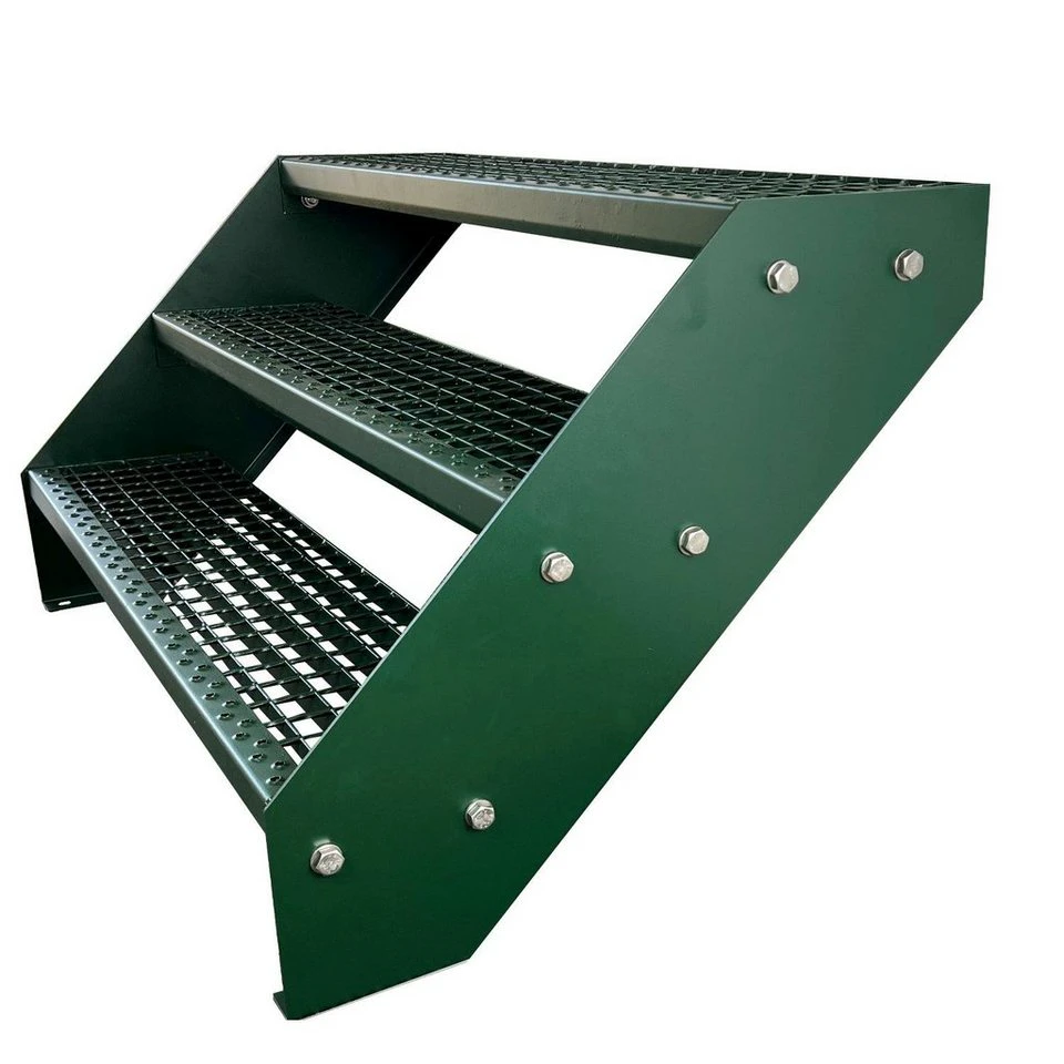 Kaminbau Mierzwa Außentreppe Premium Treppe Grün 3 Stufen 57 cm Gitterrost