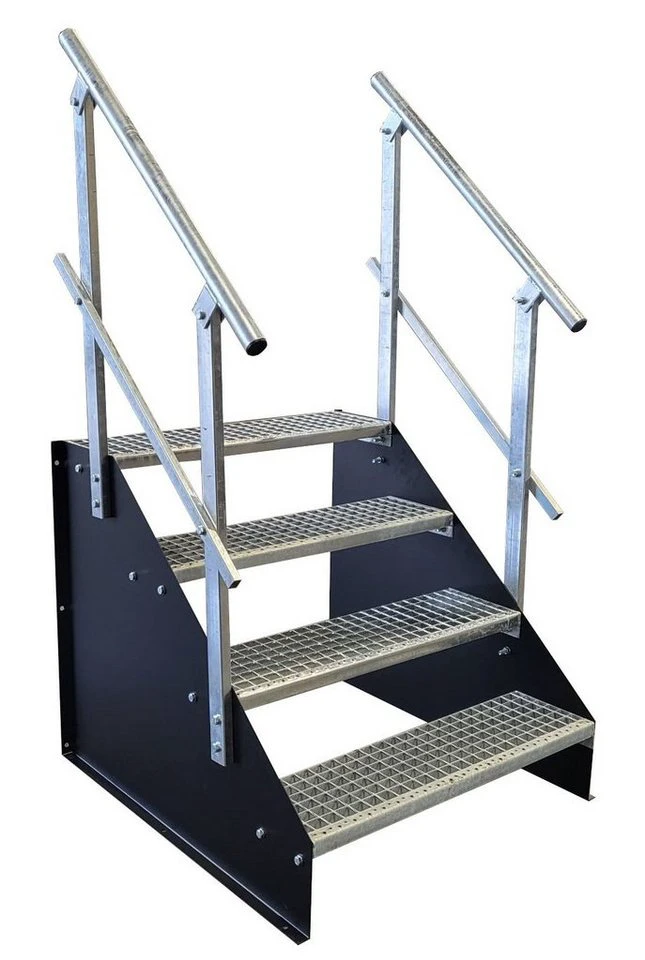 SRM Design Außentreppe 4 Stufen Standtreppe Breite 60 cm Höhe 63 cm schwarz beidseitiges Geländer