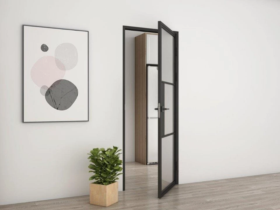 inova wohnen Zimmertür Glastür mit Stahlrahmen satiniertes Glas Komplett Set Loftstyle