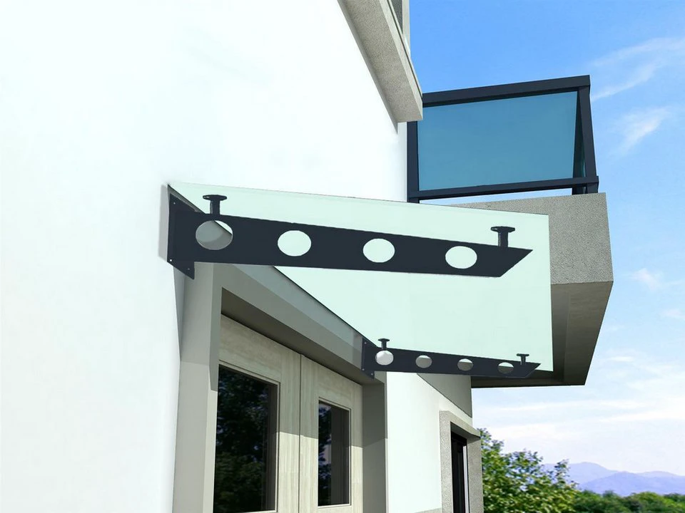 BuyLando.Shop Vordach Glaswerk Westfalen S 120x90 cm Milchglas Halter RAL7016