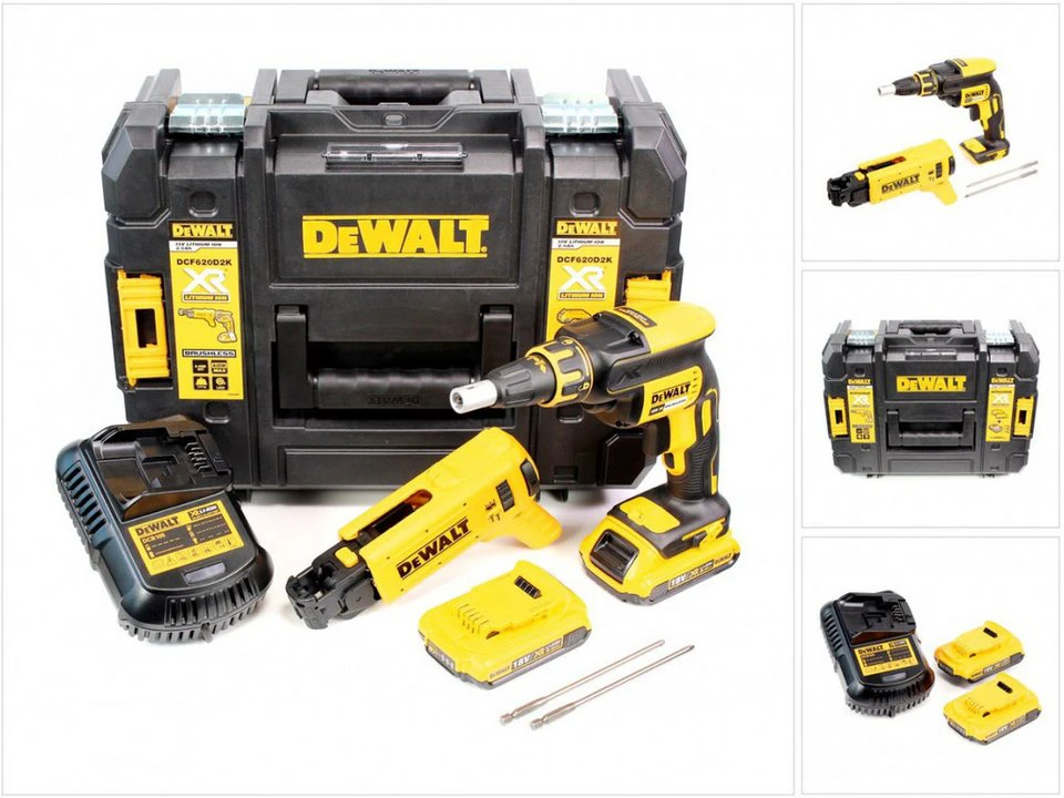DeWalt Akku-Magazinschrauber DCF 620 D2K 18 V 1/4" Brushless mit 2x Akku 2,0 Ah Ladegerät TSTAK