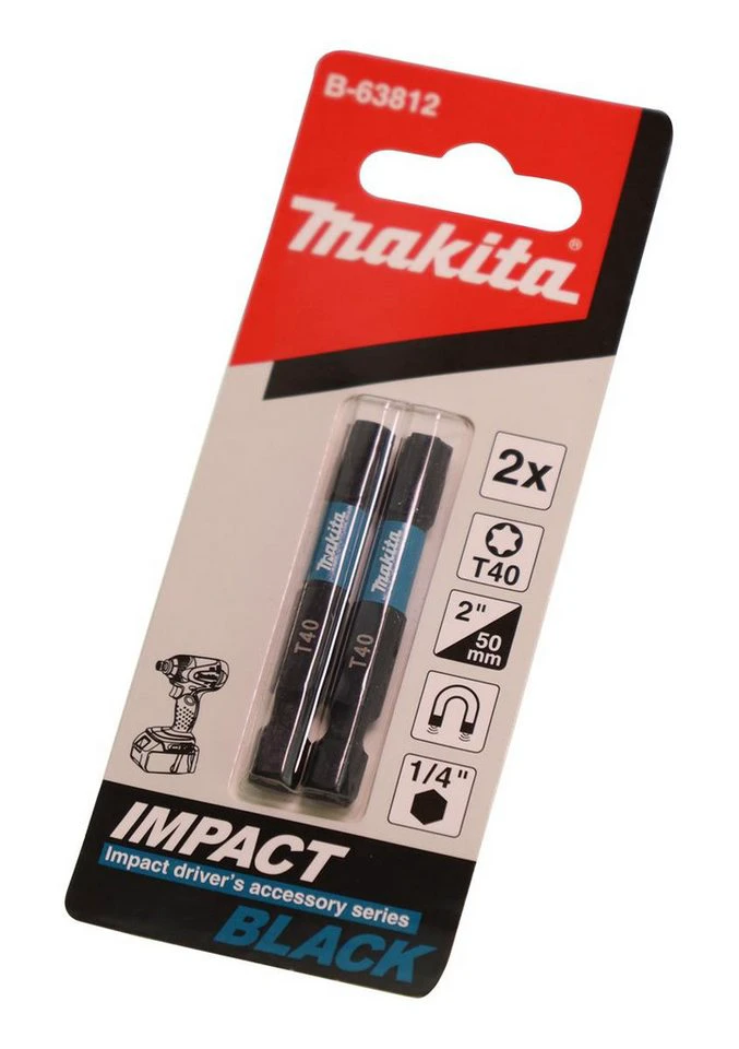 Makita Bohrer- und Bit-Set B-63812 T40 6-rund Bit TX40x50 Impact Black 2 Stück S2-Spezialstahl