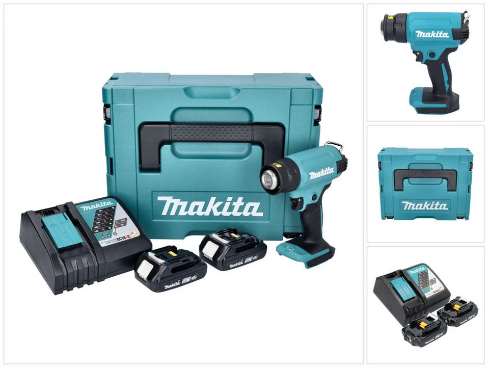 Makita DHG 180 Akku Heißluftgebläse 18 V 550 °C 2x Akku 2,0 Ah Ladegerät