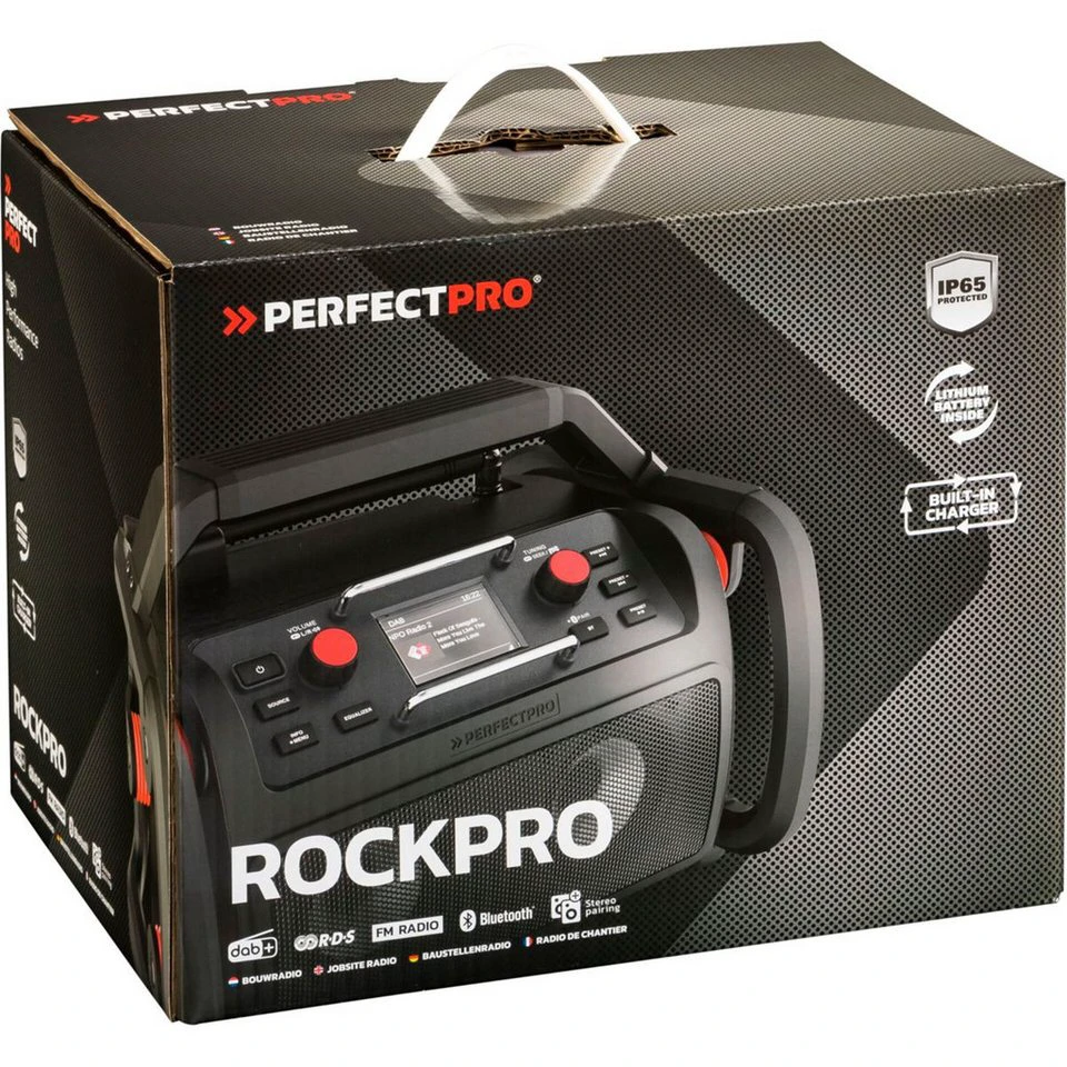 PerfectPro ROCKPRO Baustellenradio Stereo DAB+ Bluetooth 5.0 USB schwarz IP65