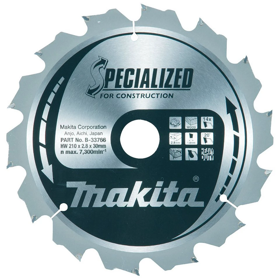 Makita Kreissägeblatt SPECIALIZED 210x30x14Z B-33766 Zahnwinkel 20°