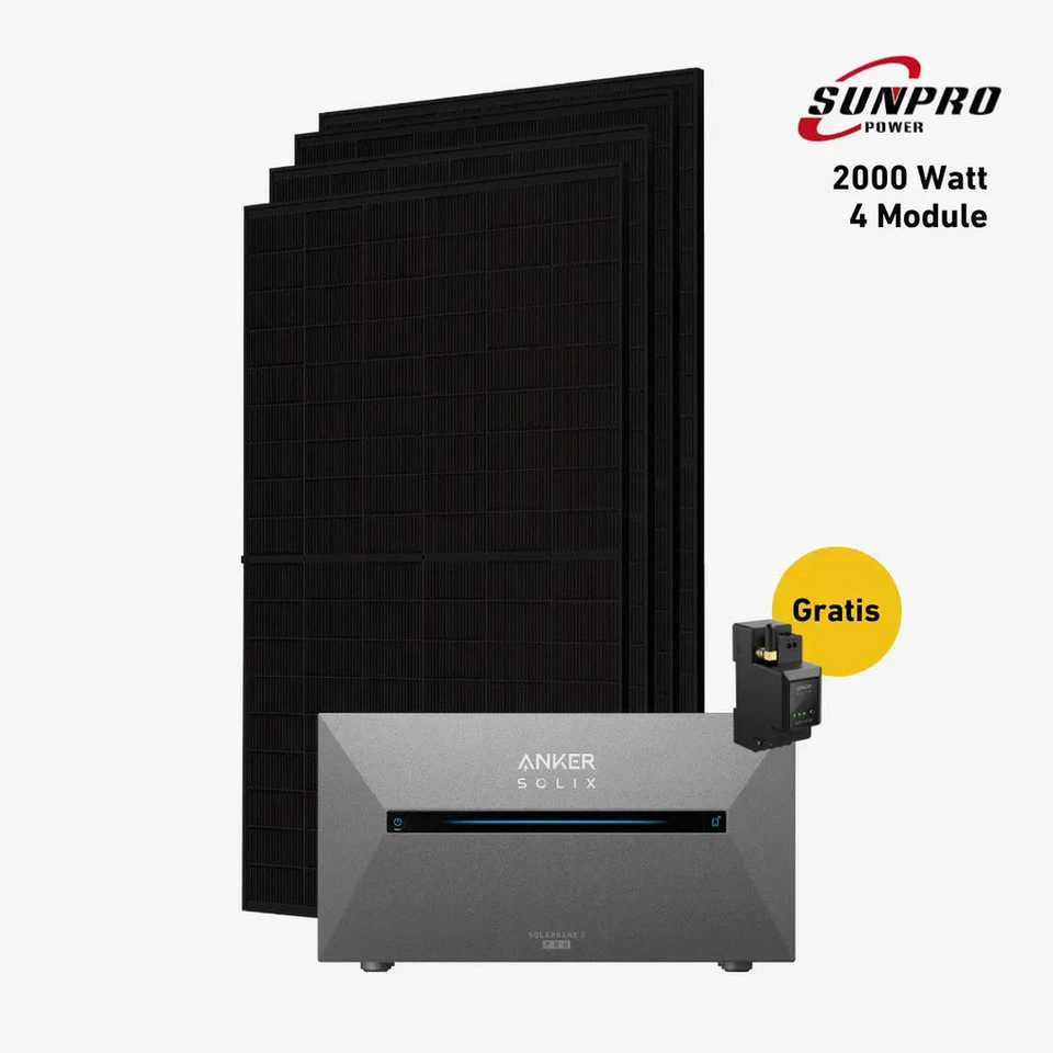 Balkonstrom Balkonkraftwerk 2000 Watt mit Speicher Anker SOLIX Solarbank 2 E1600 Pro bifazial Komplettset