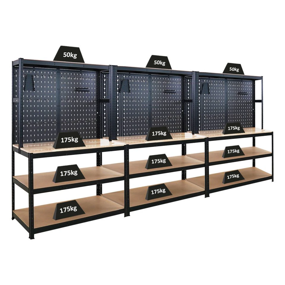 PROREGAL GIANT BEAST Werkbank Spar-Set 3 Stück 180x120x60 cm Schwarz Fachlast 175 kg