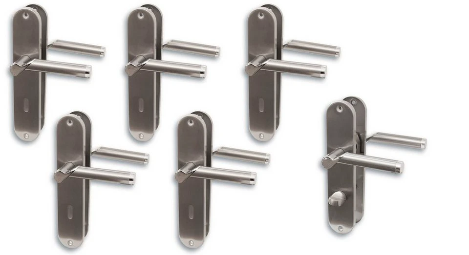 Alpertec Türbeschlag 6er Set L17/A01 Edelstahl für Zimmer- und Badtüren glanzlackiert