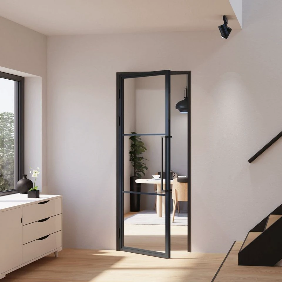 inova wohnen Zimmertür Klarglas Stahlrahmen schwarz Loftstyle Komplett Set