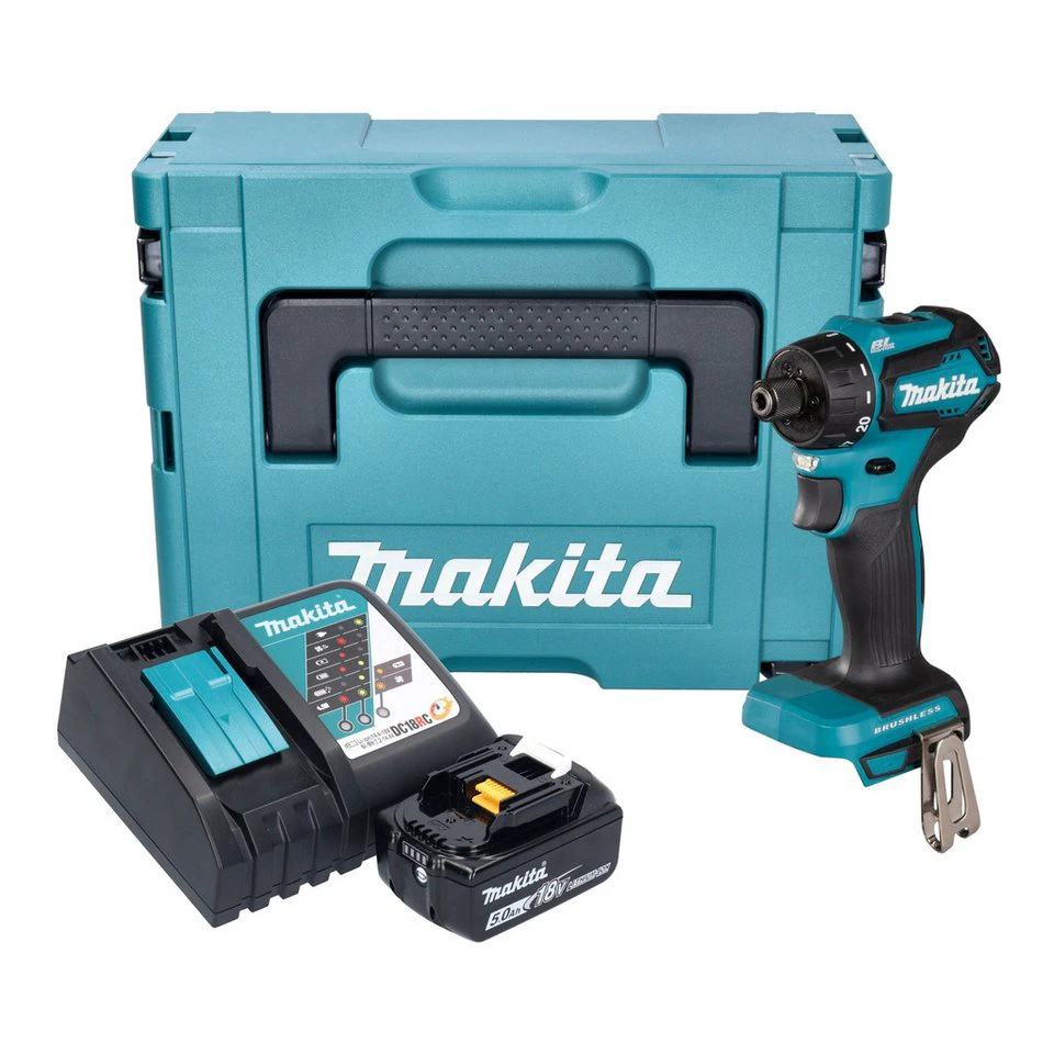 Makita Akku-Bohrschrauber DDF 083 18 V 40 Nm 1/4 Zoll mit Akku 5,0 Ah Ladegerät Makpac