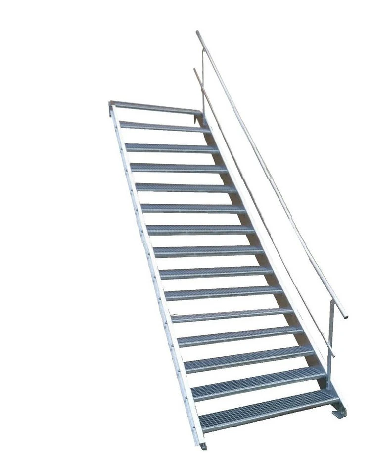 SRM Design Außentreppe 15 Stufen mit einseitigem Geländer 100 cm 250-320 cm