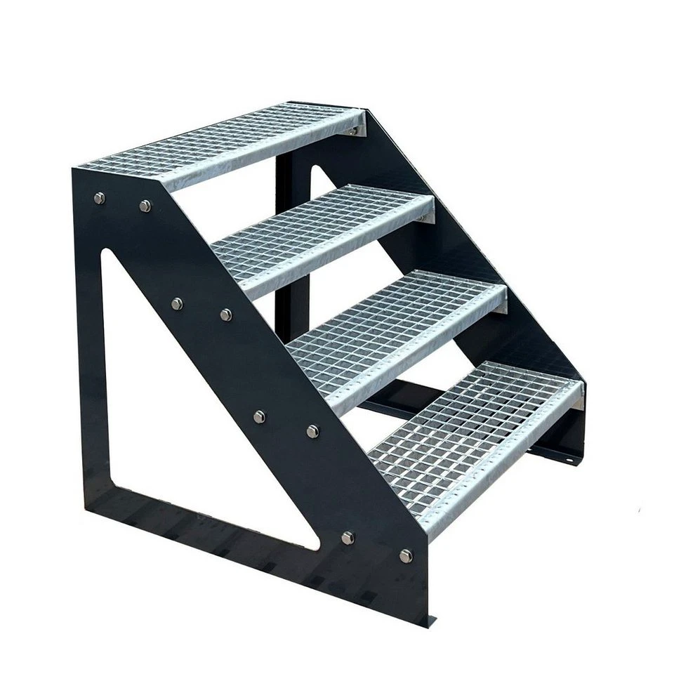 Kaminbau Mierzwa Außentreppe Premium Anthrazit 4 Stufen Gitterrost 76 cm