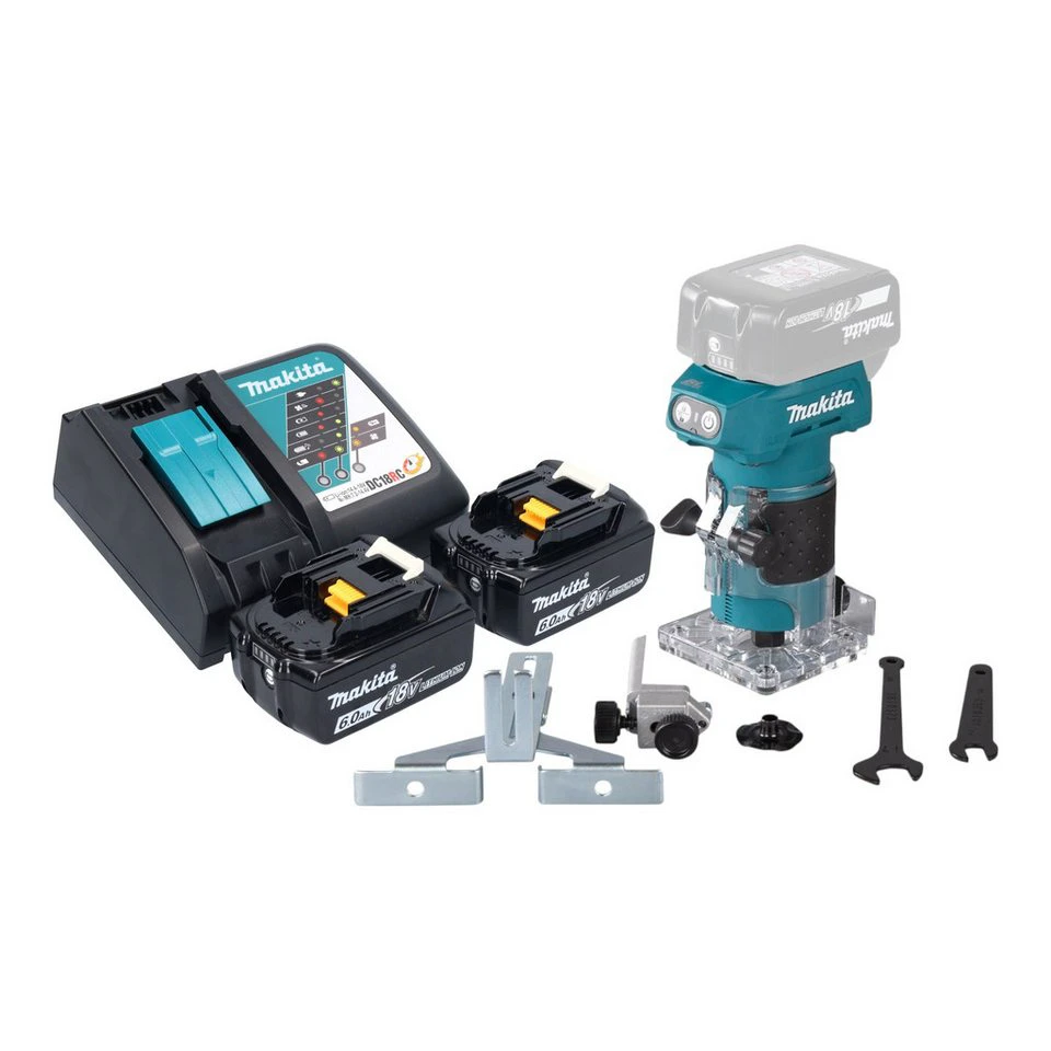 Makita DRT52 Akku-Kantenfräse 18 V 6 mm bürstenlos 2x Akku 6,0 Ah Ladegerät