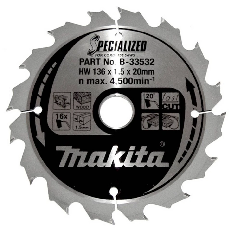 Makita Kreissägeblatt B-33532 136x20x16Z für Akku-Handkreissägen