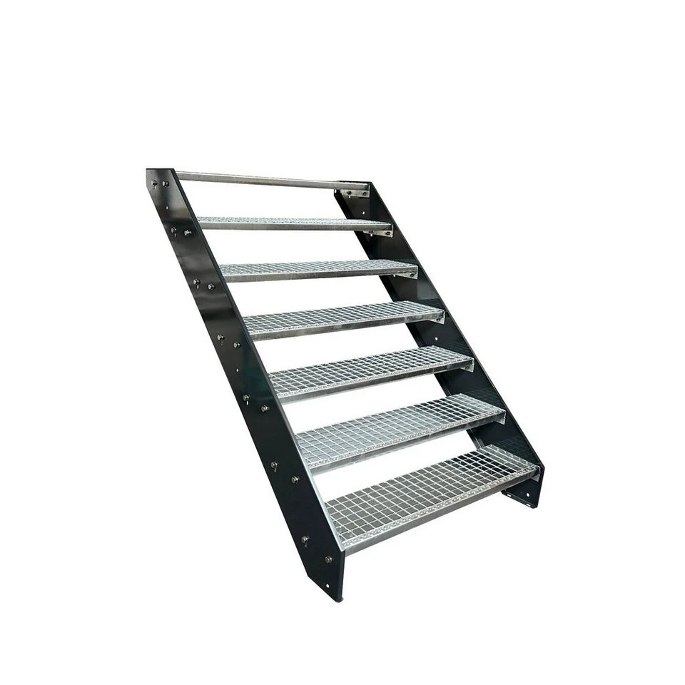 Kaminbau Mierzwa Außentreppe Premium Anthrazit 7 Stufen Gitterrost 60 cm bis 133 cm