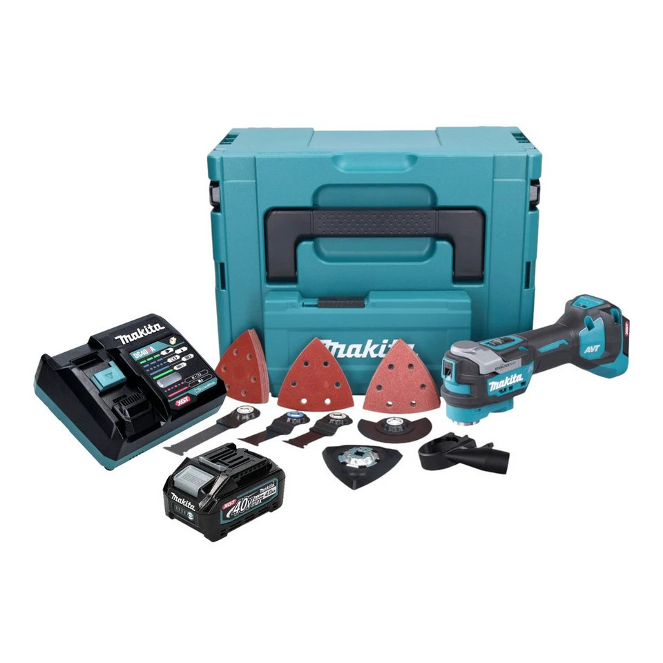 Makita Akku-Multifunktionswerkzeug TM 001 GM103 40 V Starlock Max mit 4,0 Ah Akku Zubehör Lader