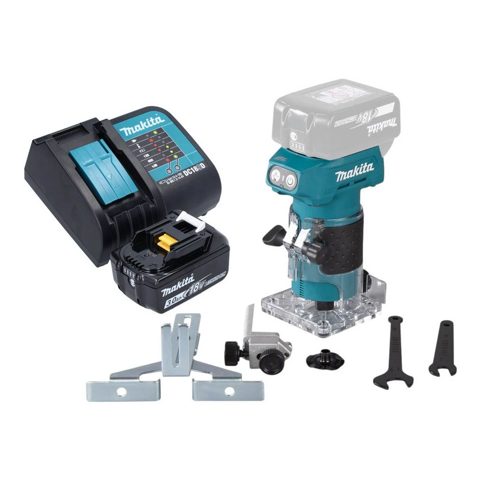 Makita DRT52 Akku-Kantenfräse 18 V 6 mm bürstenlos 3,0 Ah Ladegerät