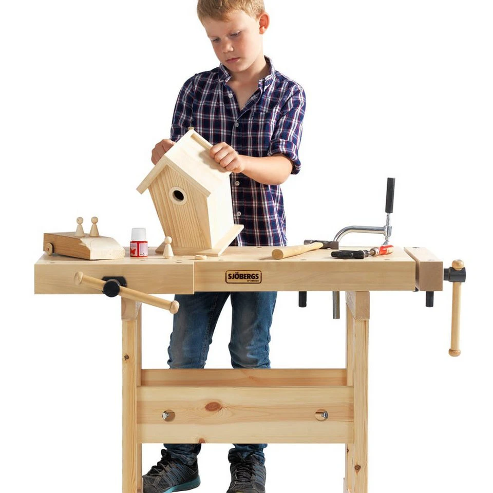 Sjöbergs Junior Werkbank mit Unterschrank für Kinder zwei Arbeitshöhen 640/860 mm