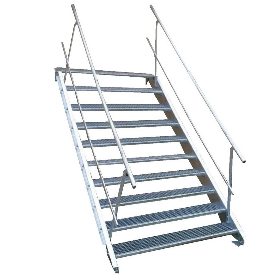 SRM Design Außentreppe 10 Stufen Stahltreppe beidseitig Geländer 80 cm Höhe 150-200 cm