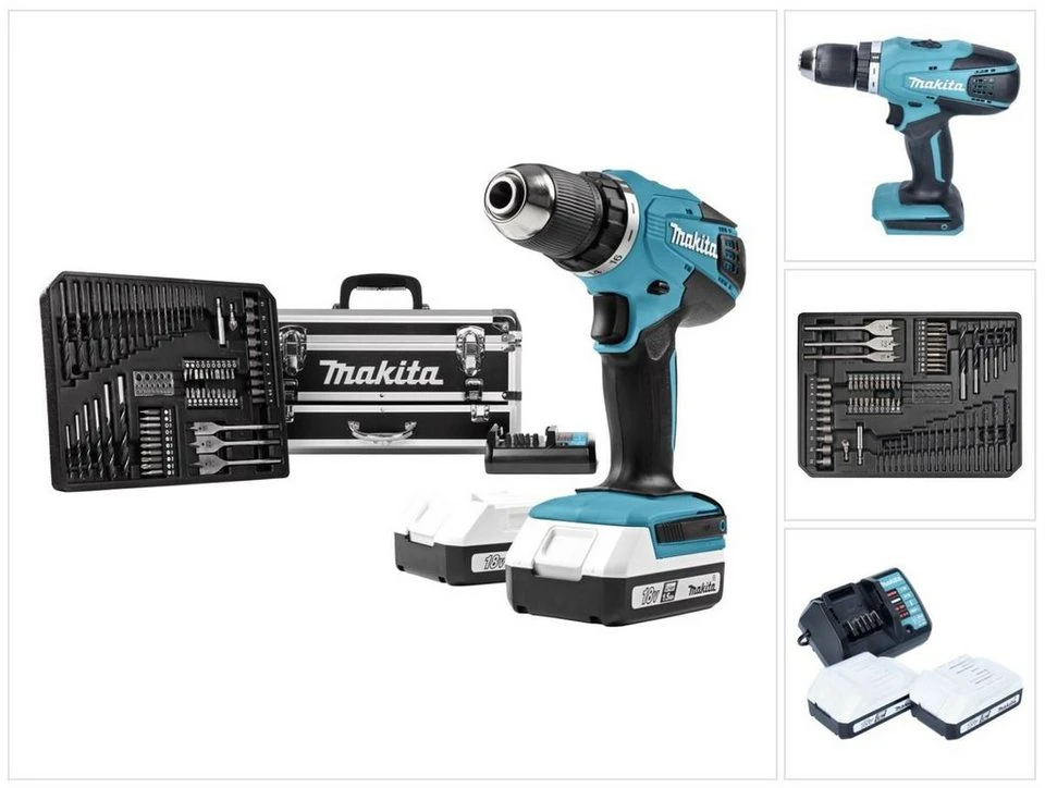 Makita Bohrschrauber DF457DWEX2 18 V G-Serie 42 Nm 2 Akkus Ladegerät 70-teiliges Set