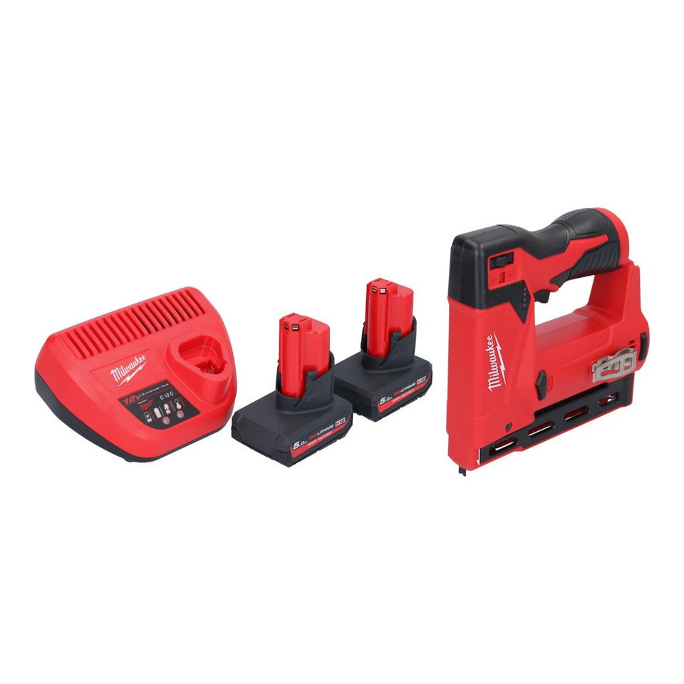 Milwaukee M12 BST-502 Akku Tacker 12 V 6 - 14 mm 2x 5,0 Ah Akku Ladegerät