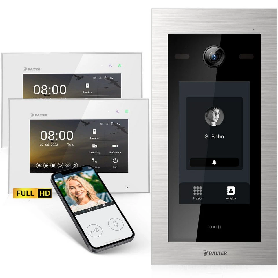 Balter EVO HD Touch Video-Türsprechanlage 7 Zoll Touchscreen Full HD 175° Weitwinkel RFID-Leser
