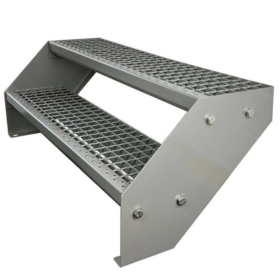 Kaminbau Mierzwa Außentreppe Premium 2 Stufen Silber 38 cm 60 cm Gitterrost