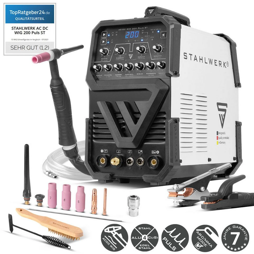 STAHLWERK AC/DC WIG 200 Puls ST WIG-Schweißgerät 10–200 A mit Alu-Funktion