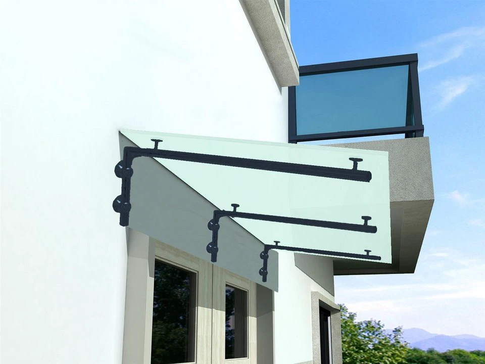BuyLando.Shop Vordach Glaswerk Westfalen (3L) 200x90cm Milchglas Halter SW