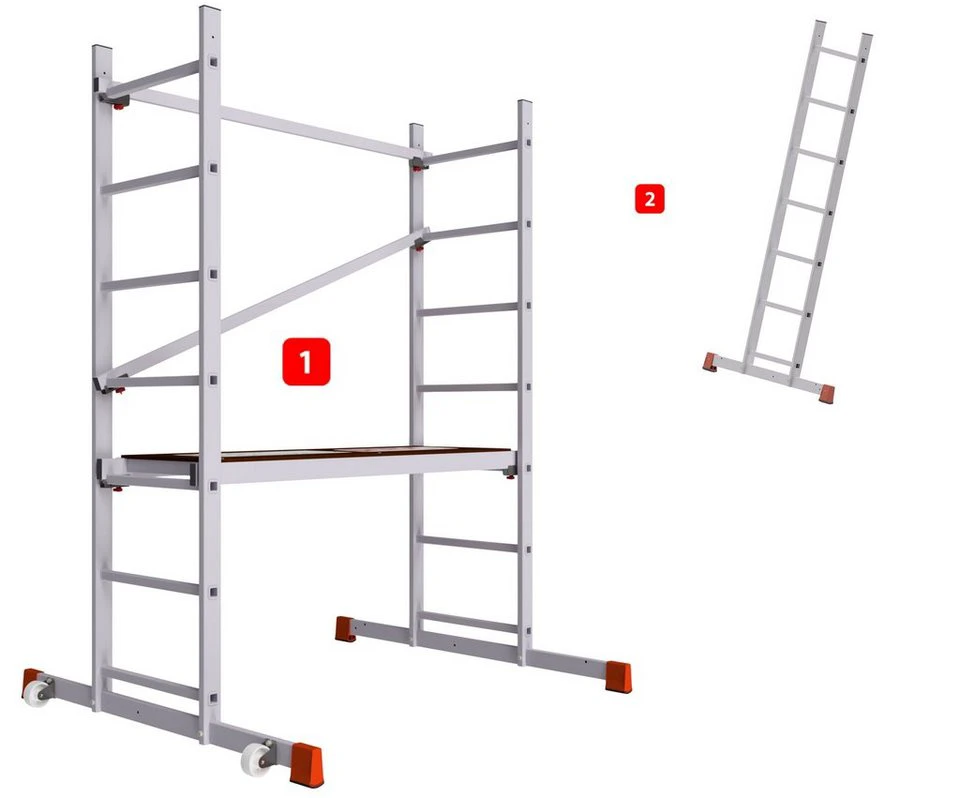ALTEC AluCombine 1.0 Aluminium Fahrgerüst Leiterngerüst mit Traverse 2 Bockrollen Arbeitshöhe 7 Meter